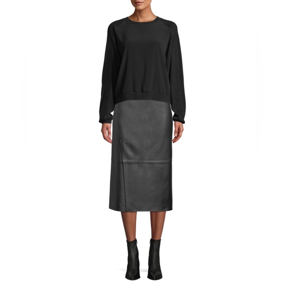 Vince Crewneck Black Sweatshirt with Ribbed Long Sleeves X-Large NWT - Picture 4 of 5